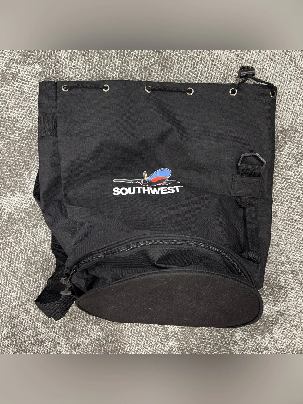 Southwest Airlines Travel Backpack Black Drawstring Closing Bag Large
